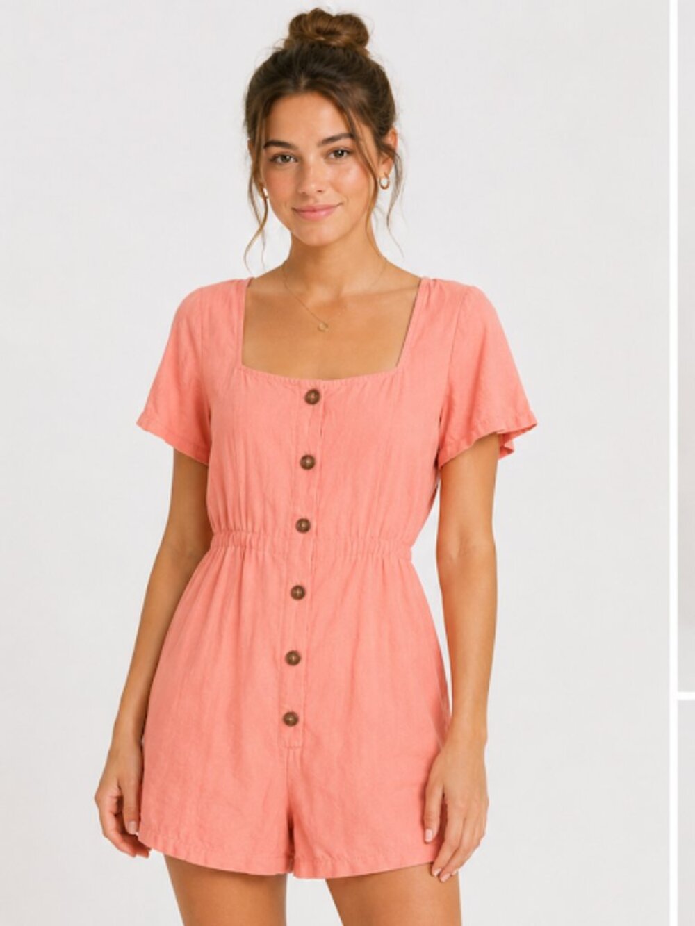 NWT Live To Be Spoiled Button Front Romper - Dusty Peach, Small